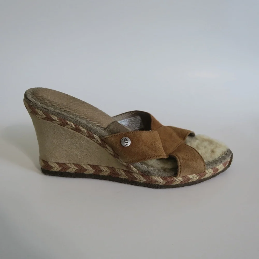 Ugg Brown Margot Wedges Suede Sandals Slip On Style‎ 1689